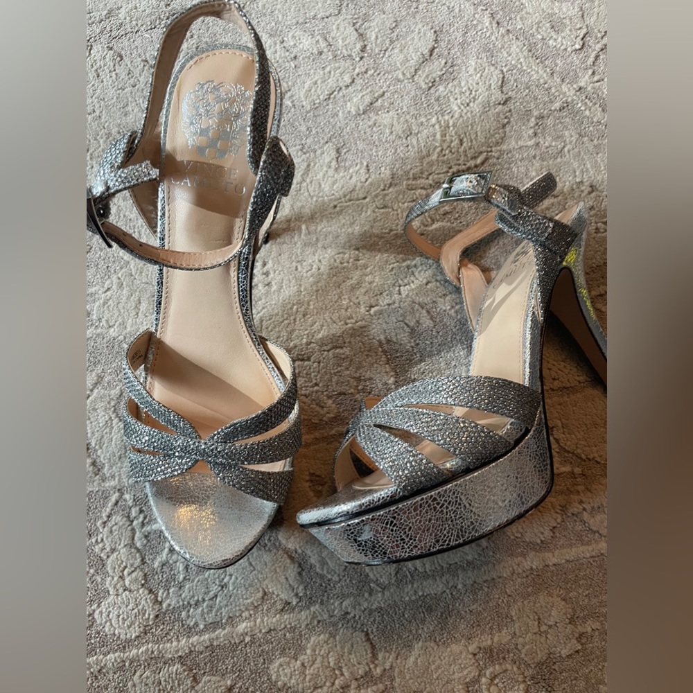 Vince Camuto Silver Sparkling Pumps. No scuffs out outside of shoe